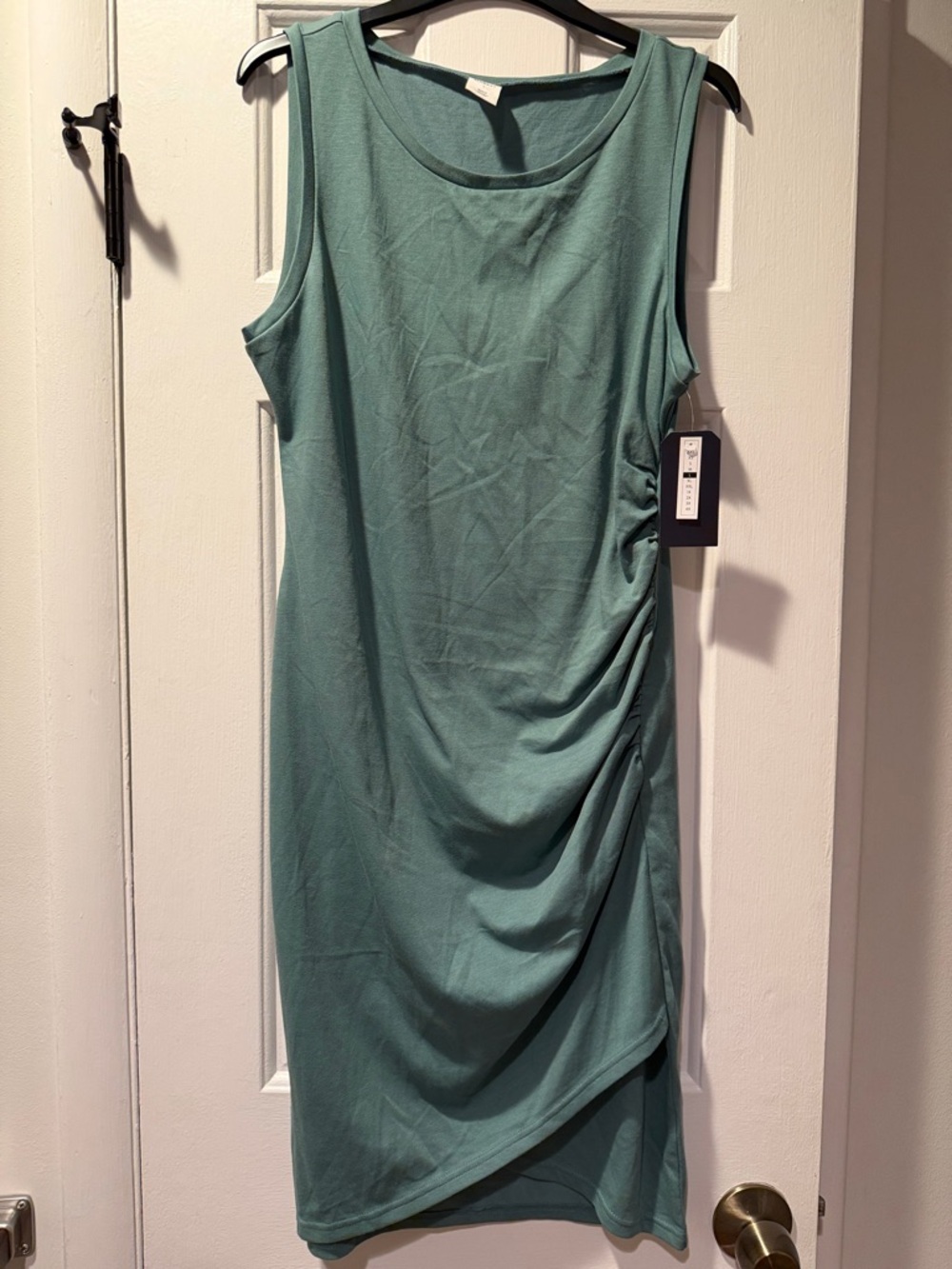 Melrose and Market Sleeveless Teal Ruched-Side Midi Dress